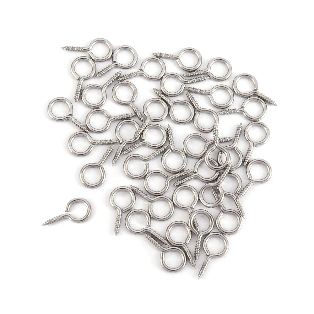 50pcs Stainless Steel Tiny Mini Eye Pins Eyepins Hooks Eyelets Screw Threaded Hook Jewelry Findings For Making DIY Accessories