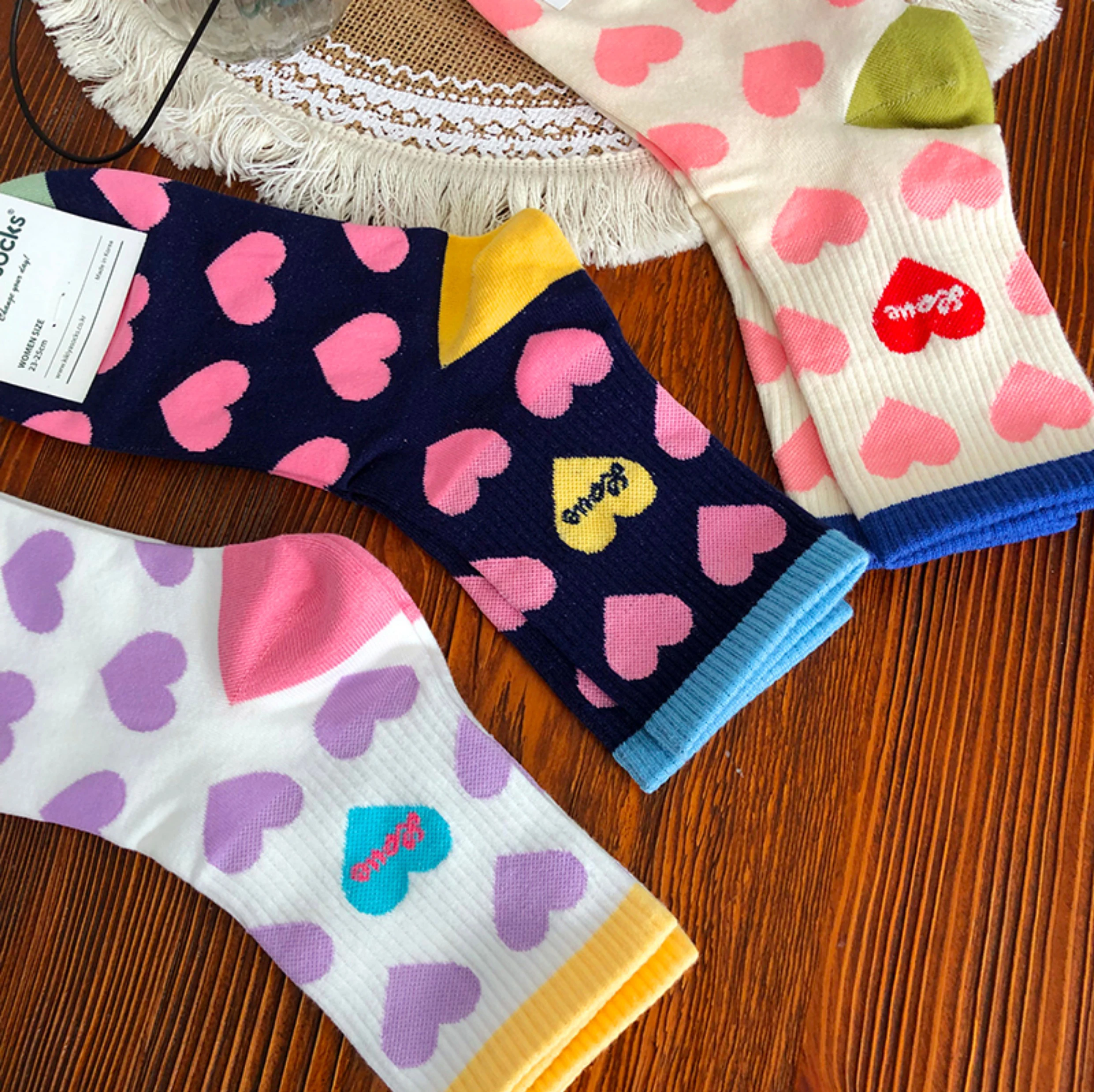 Sweet Girl ربيع الخريف الشتاء القلب رسالة اللون بلو المشارب منتصف العجل Sos Faion المرأة Faion تنفس الرطوبة ث... #3