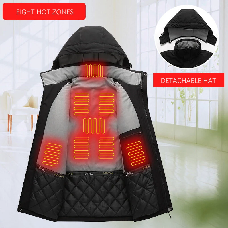 New Winter Heating Jacket Men Usb 8 Places Heating Solid Color Warm Parkas Waterproof Sports Outdoor Couple Coats Men