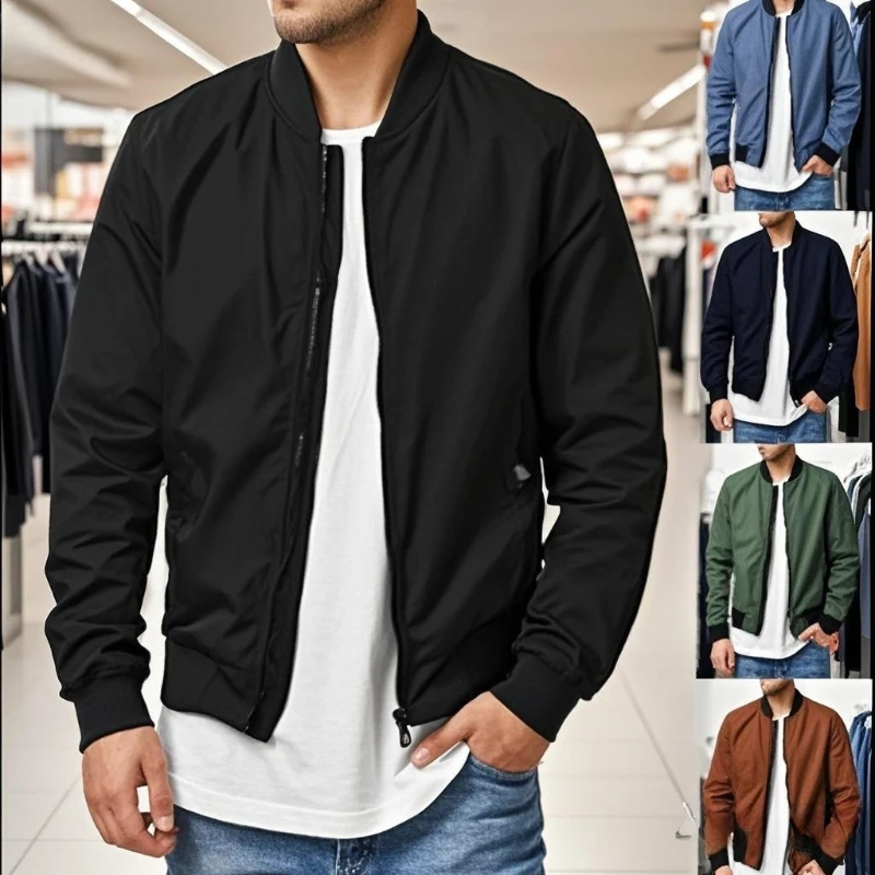

2025 Spring and Autumn New Baseball Collar Short Loose Solid Color Jacket Men Business Casual Thin Outwear Trend Brand Clothing