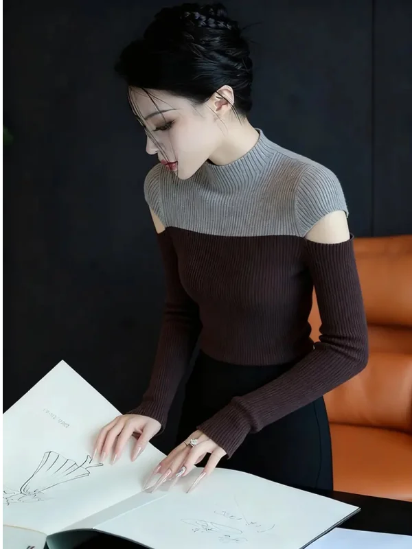 

Потрясающий вязаный топ ранней осени, цвет блузки, закрывающий талию кофейного цвета, элитный дизайн, сенсация, женская мода