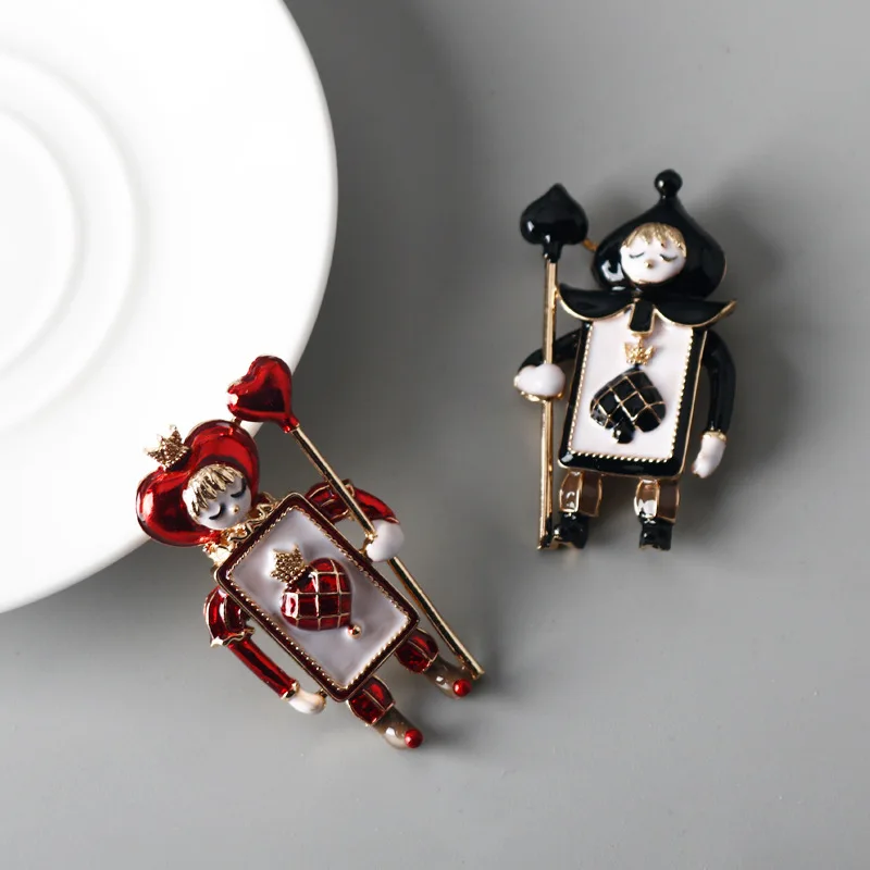 크리에이티브 포커 카드 킹 퀸 솔저 에나멜 브로치 핀, 중세 세기 기사 모양 코스프레 쥬얼리, 트렌디 합금 금속 장식