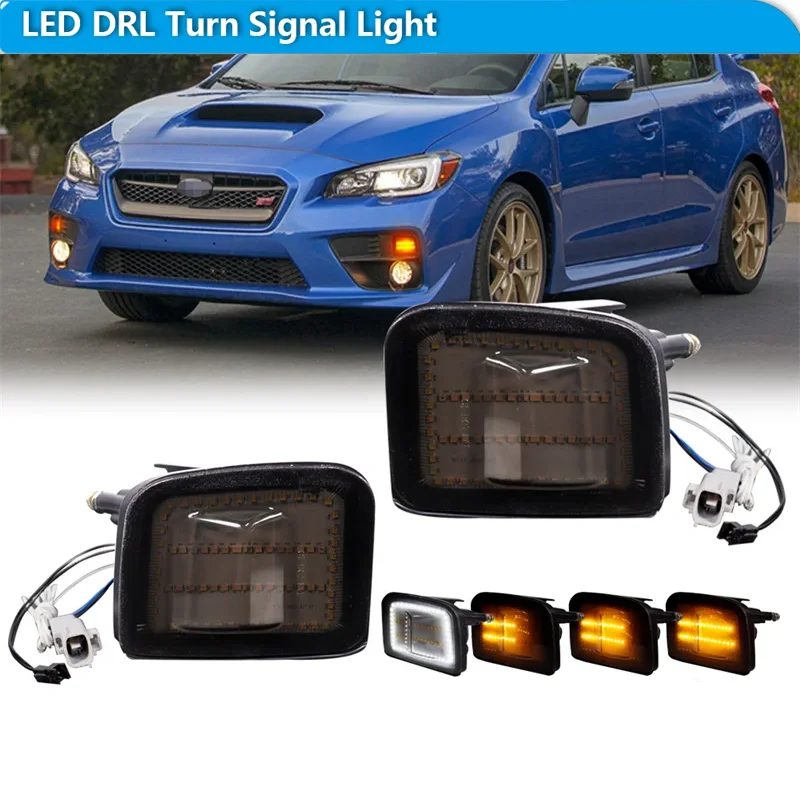 لسوبارو STI WRX المتعرج العنبر متتابعة LED المصد الأمامي للسيارة بدوره أضواء الإشارة ث/الأبيض DRL وقوف السيارات/أضواء القيادة 12 فولت #1