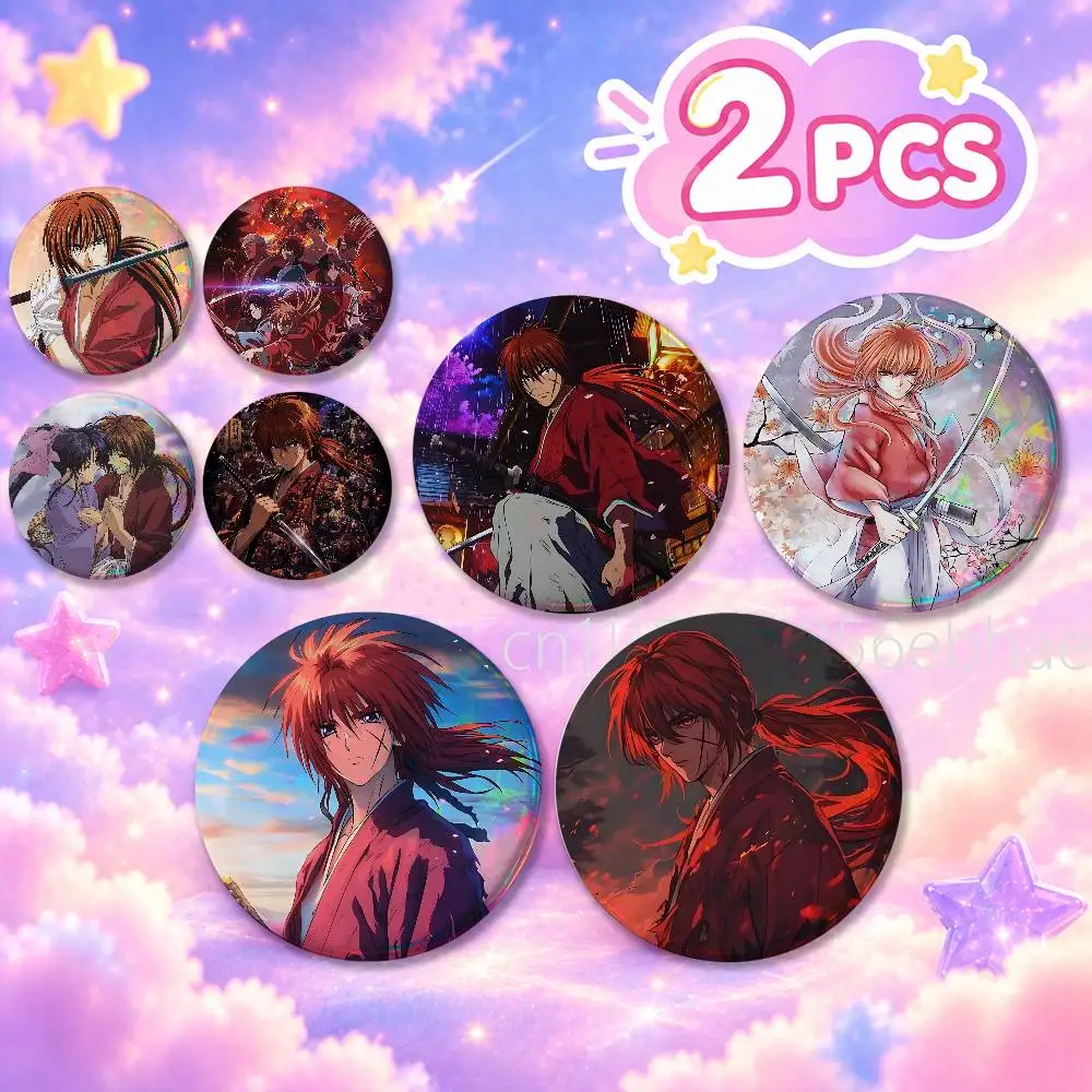 FOR Rurouni Kenshin 2Pcs Round Badge Set Button Brooch Pin, Anime Game Fans Collectible Decor & Birthday Gift