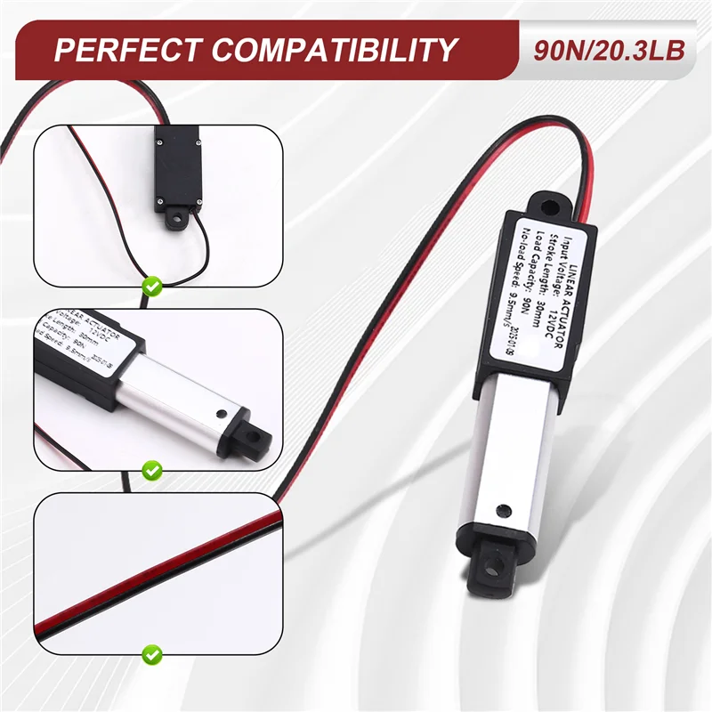 

T99C-Micro Linear Actuator 1" Stroke, 90N/20.3Lb, Speed 9.5Mm/S Mini Electric Waterproof Actuator Motor Linear Actuator 12V