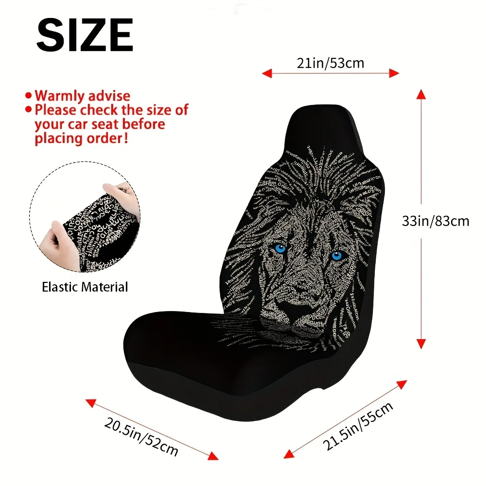 2pcs, Lion Face Typography Print Front Seat Covers, Keeps Front Seats Clean During Everyday Driving, Elegant Front Seat Covers F