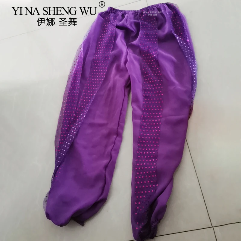 Children Oriental Tribal Dance Pants Sequins Chiffon Dance Pants Stage Performance Practice Trousers Indian Bollywood Dancewear