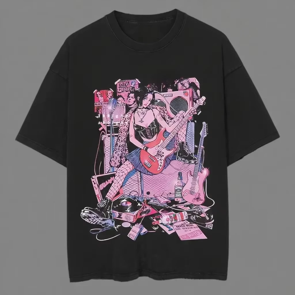 2025 موضة انمي ياباني طباعة خمر التي شيرت Harajuku الشارع الشهير الجرافيك تي شيرت الصيف قصيرة الأكمام القطن الخريف #2