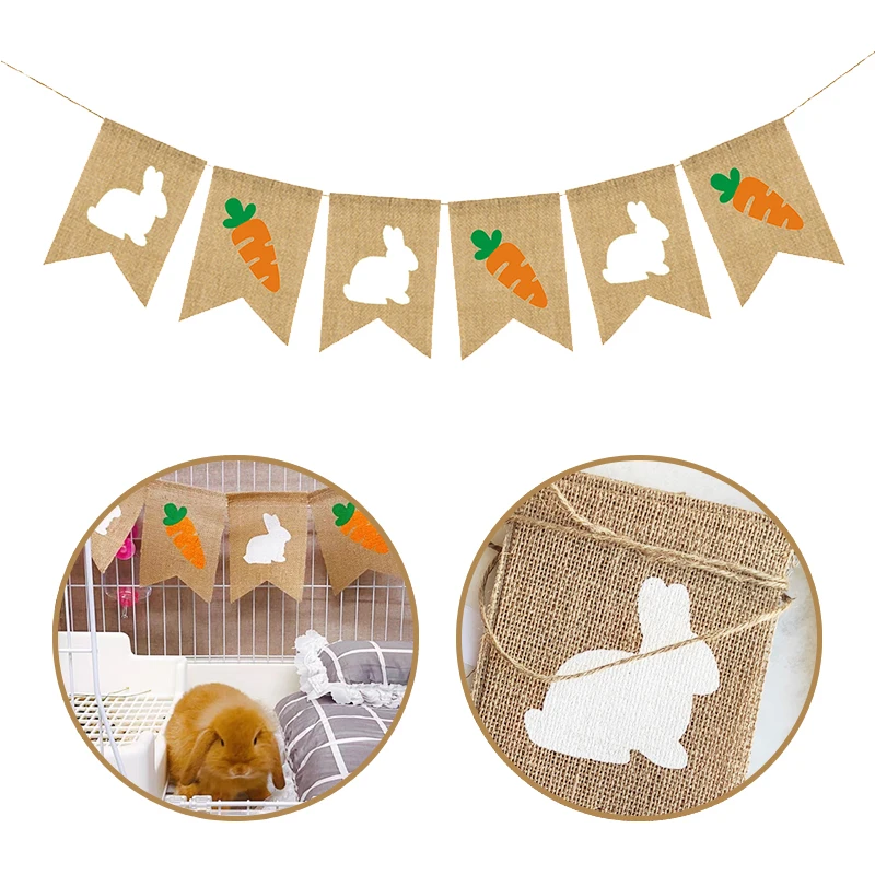 Linen Small Pet Hanging Bunting Banner Rabbit Cage Triangle Flag Bunny Home Chevron Accessoires Hamster Nest Decoration Lapin