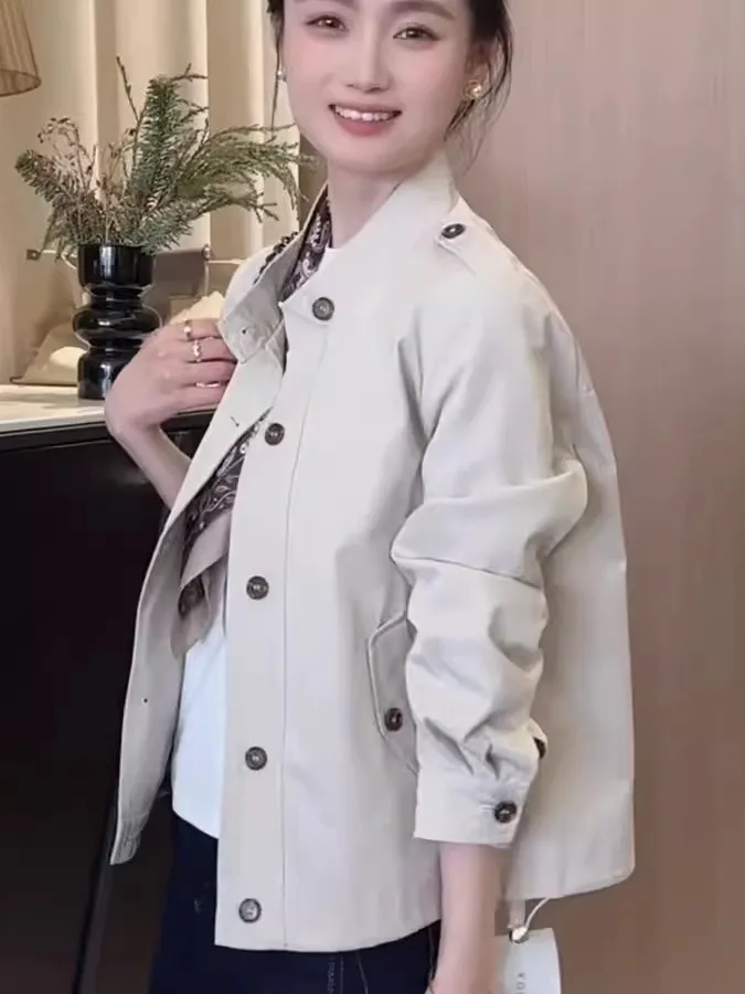 Elegant Early Spring Women's Jacket 2026 Spring New Style Stand Collar Single Button Korean Style Casual Jacke Versatile Top