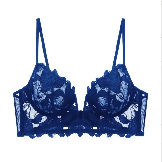 Flirty Sujetador de encaje bordado en V profundo – Diseño transparente ultrafino sin relleno, escote ajustable para la noche de cita de las mujeres