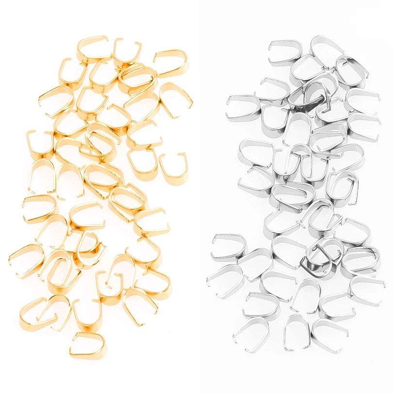 50Pcs/Lot Stainless Steel Clasps Pinch Clips Bails Charms Melon Seeds Buckle For Necklaces Bracelet Connectors Jewelry Finding