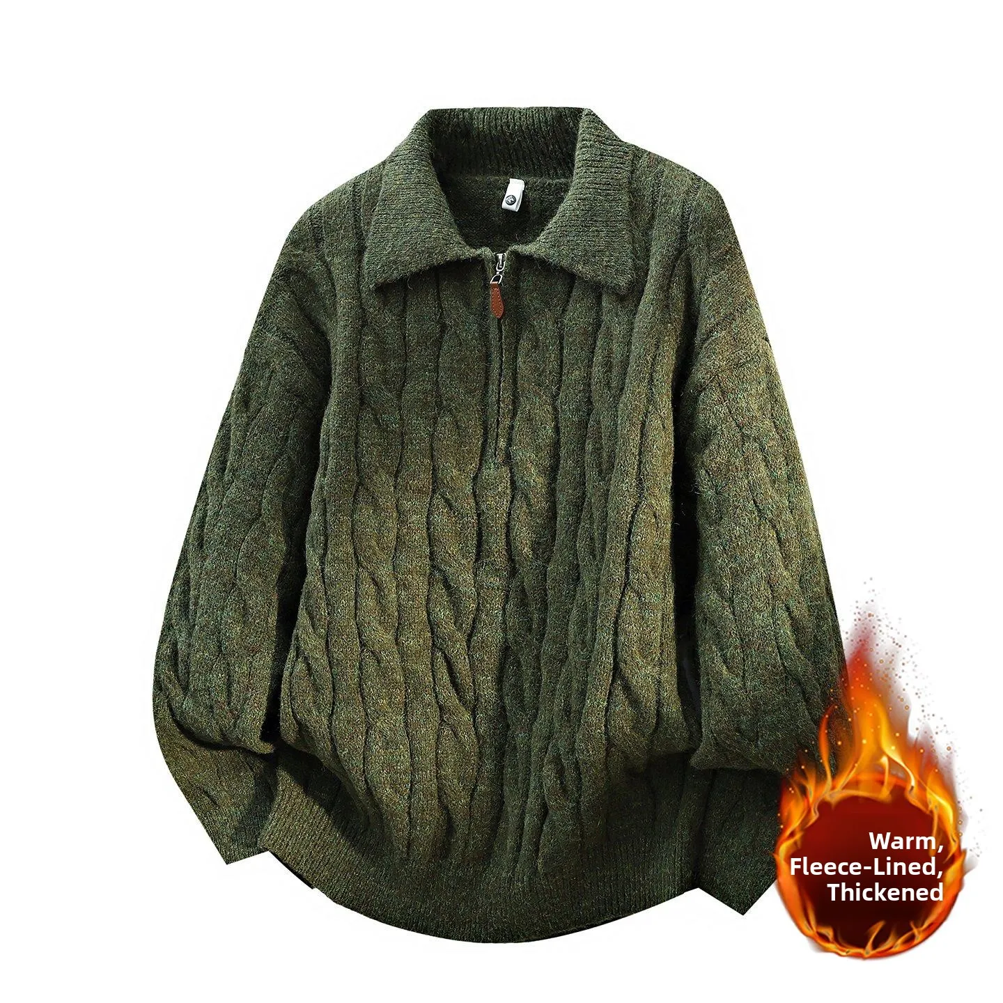 

Мужской вязаный свитер в стиле ретро с воротником-стойкой, на молнии, теплый, повседневный, зимний, свободного кроя, с длинными рукавами