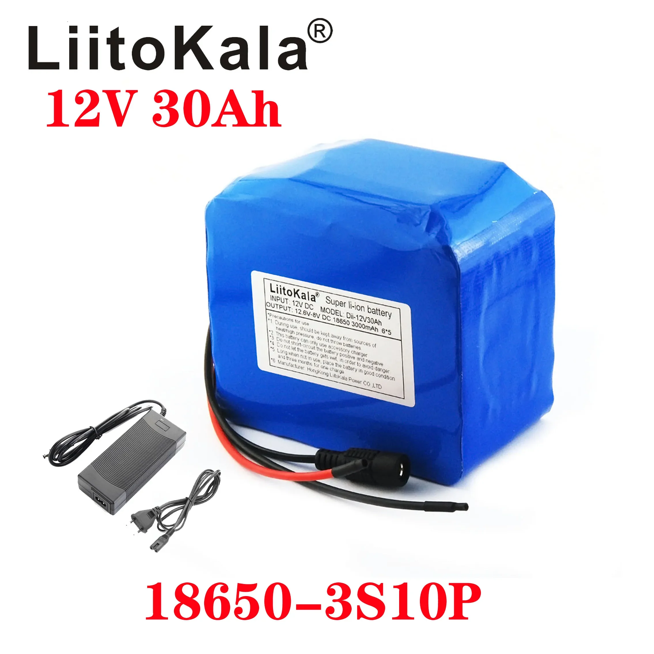 LiitoKala 12v 30ah 18650 3000mah 3S10P Battery High Current Large Capacity 30,000 MAh Xenon Lamp Motor Mobile Backup 