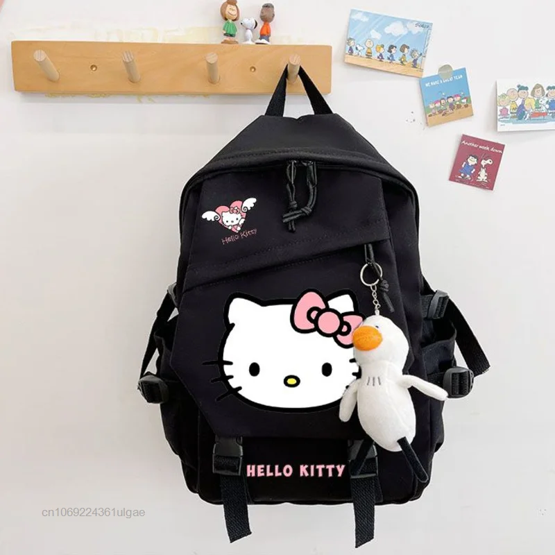 Sanrio Hallo Kitty Rucksäcke Student Cartoon Schule Tasche Koreanischen Stil Kawaii Schulter Taschen Y2k Mädchen Casual Rucksack Mit Anhänger