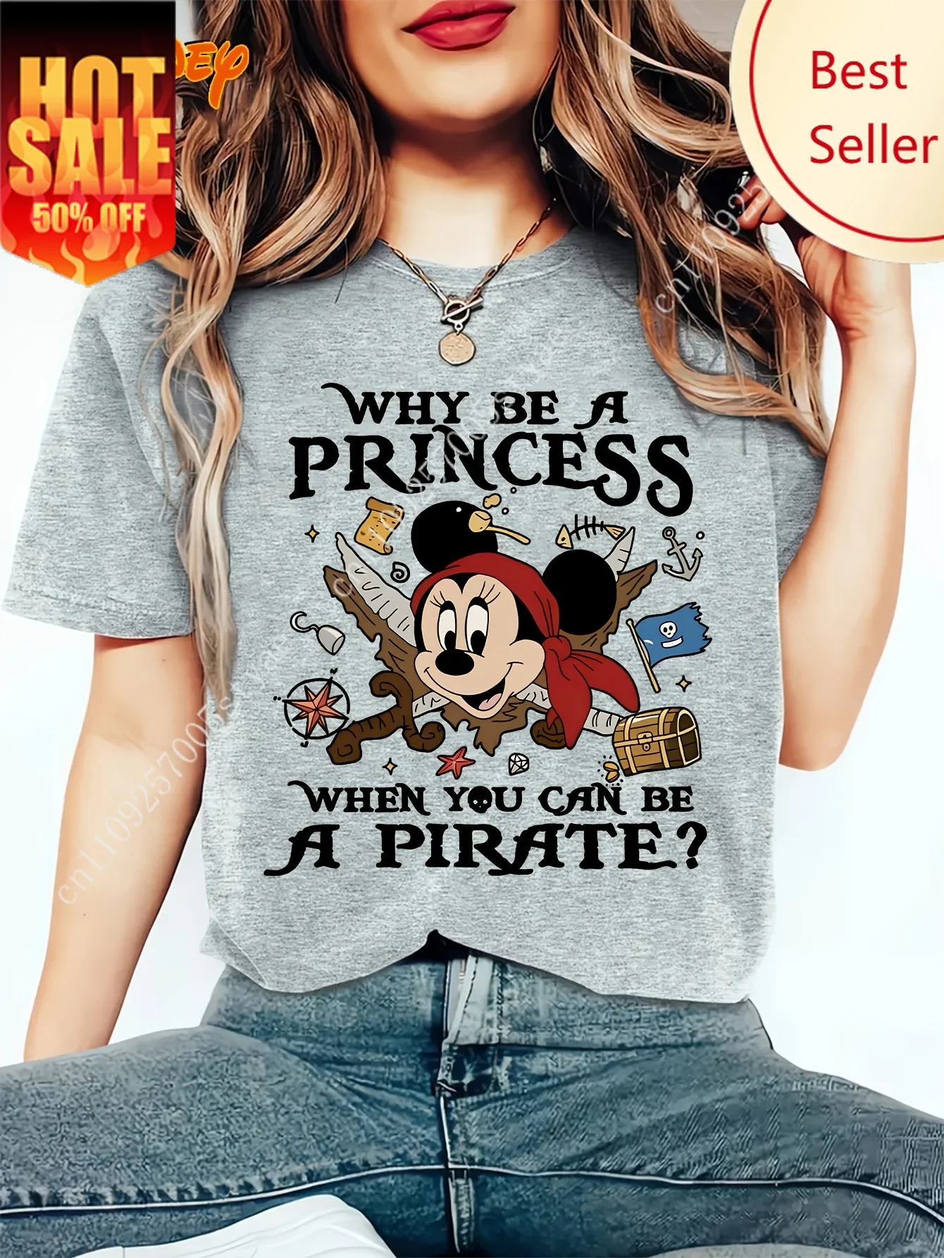 

Women's Disney Why Be a Princess When You Can Be a Pirate T Shirt Cotton Tee O-Neck Casual Oversize Short Sleeve Streetwear tops