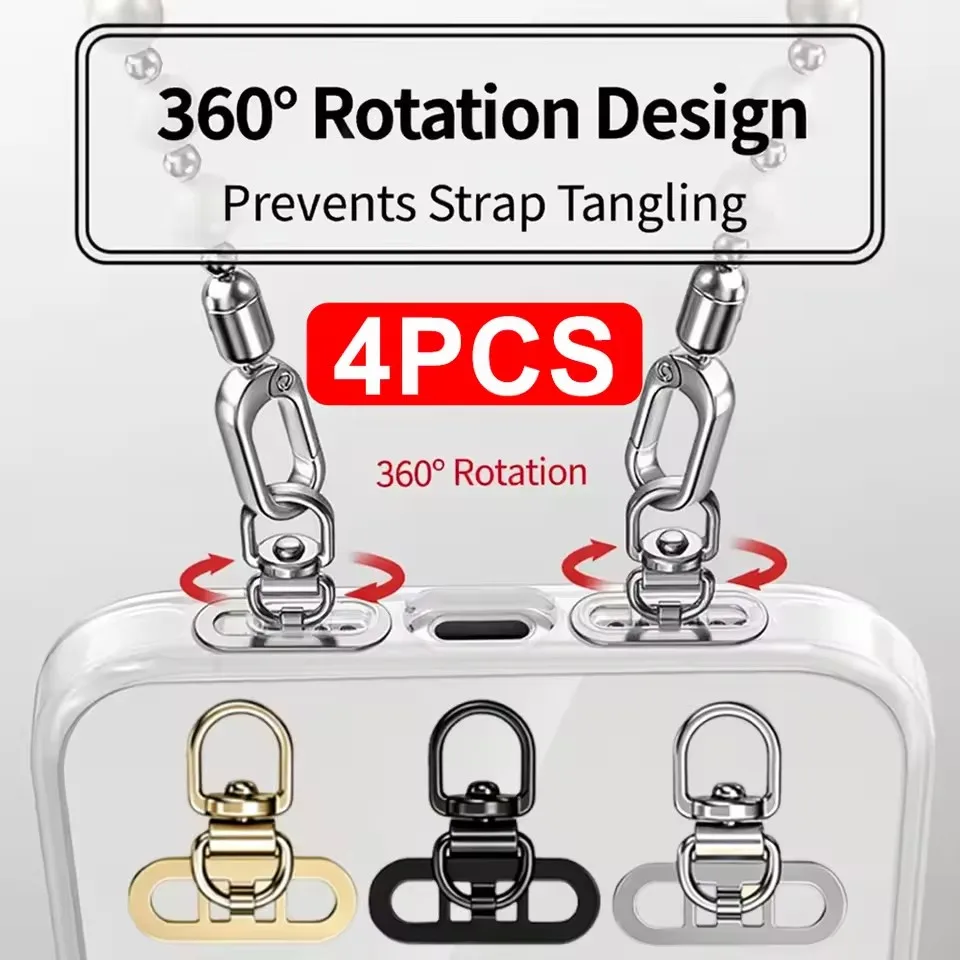 1-4pcs 360° Rotatable Stainless Steel Tab Phone Tether Portable Connecting Hanging Piece Lanyard Mobile Phone Case Clip Gaskets