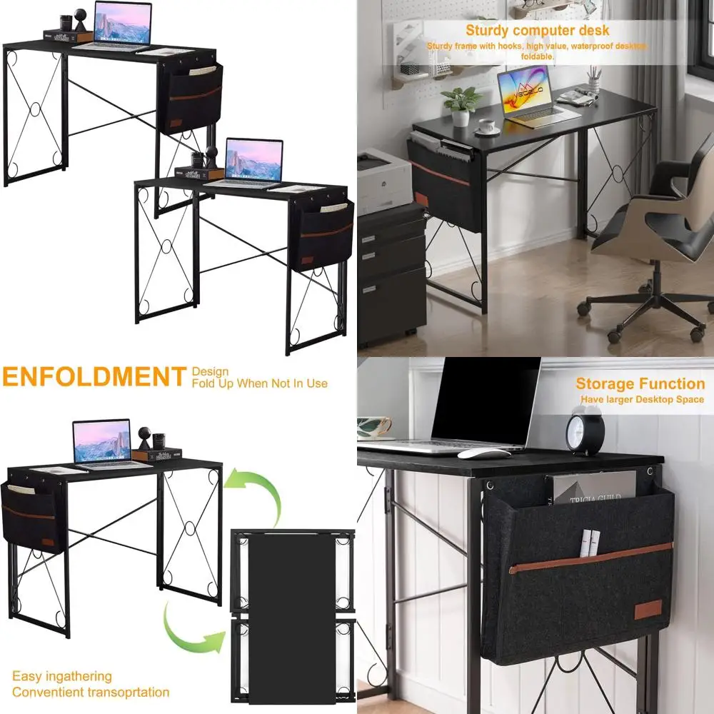 

39 Inch Foldable Desk for Home Office, Compact Writing and Computer Desk for Small Spaces, Easy Assembly