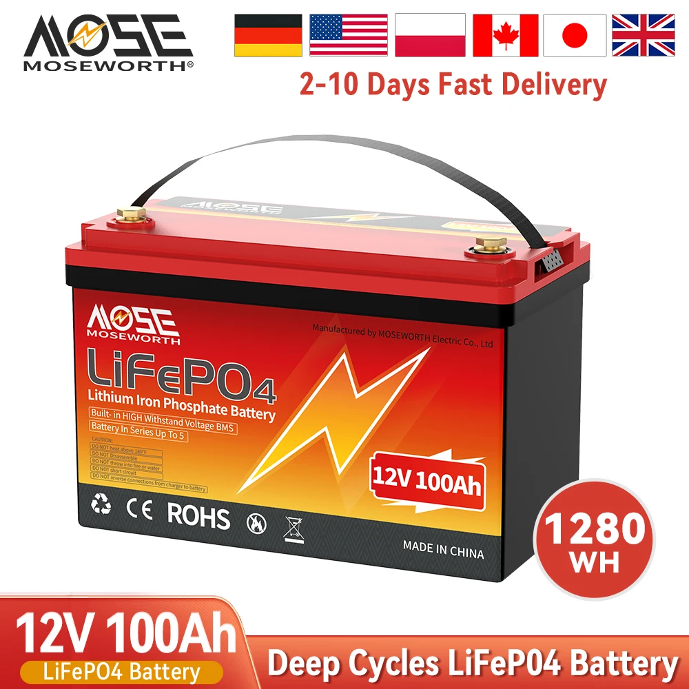 EU US Stock 12V Lithium Battery Pack 12.8V 50Ah 100Ah 200Ah Deep Cycle LiFePO4 Battery For RV Campers Marine Trolling Motor