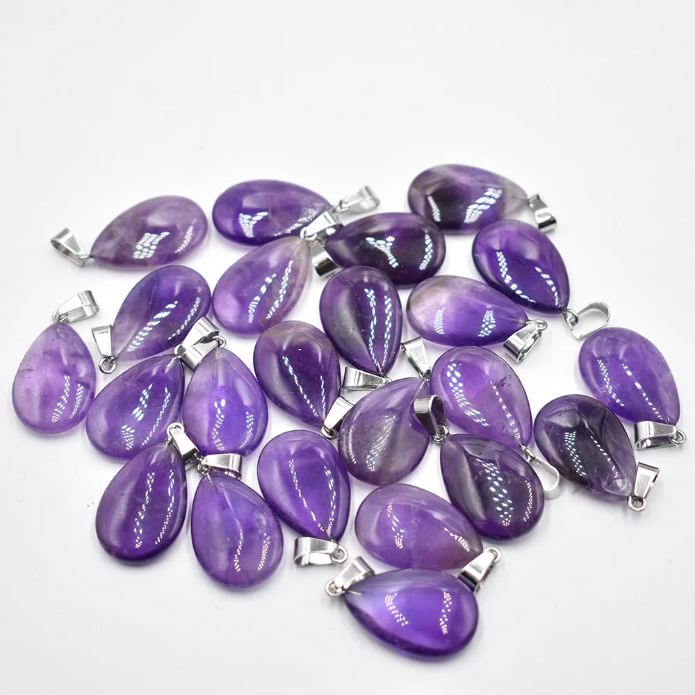 Wholesale 30pcs/lot Fashion Natural Stone Amethysts Water Drop Shape Pendants Charms for Necklaces making Free Shipping