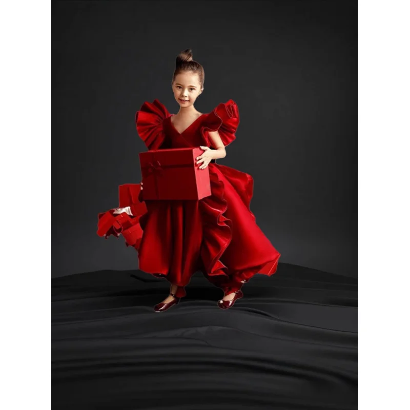 

Детское платье, сексуальное платье принцессы, новогодняя вечеринка, модель для подиума, студийная съемка, красное платье для девочек