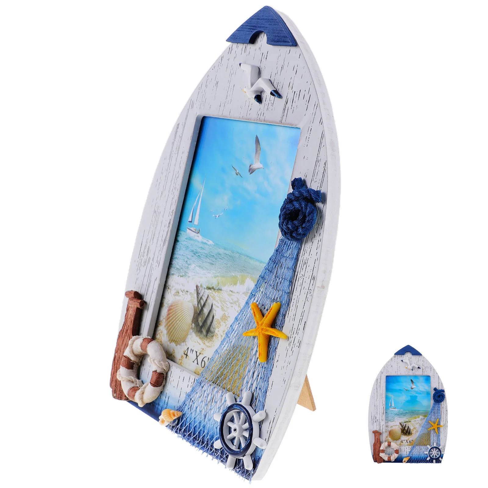 

Wooden Photo Frame Ornaments Beach Style Picture Frames for Desk Seagull Decorative Wall Display Holder