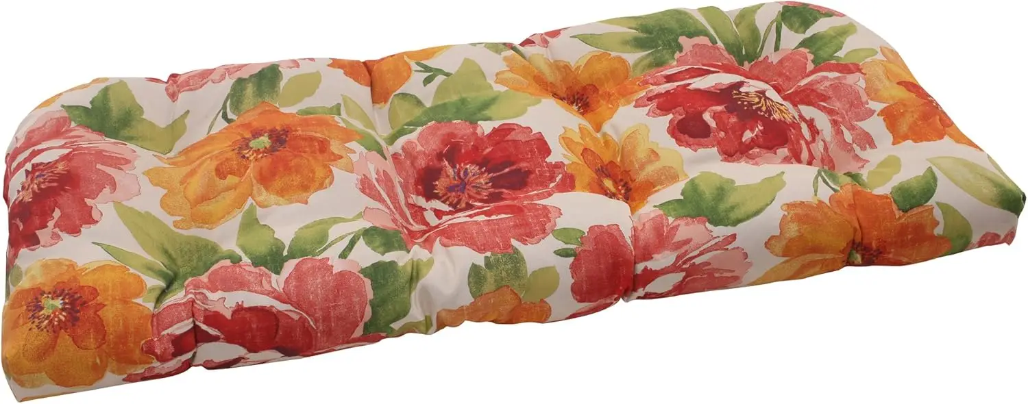 

Bright Floral Indoor/Outdoor Sofa Setee Swing Cushion, Tufted, Weather, And Fade Resistant, 19"" X 44"", Green/Orange Muree, 1