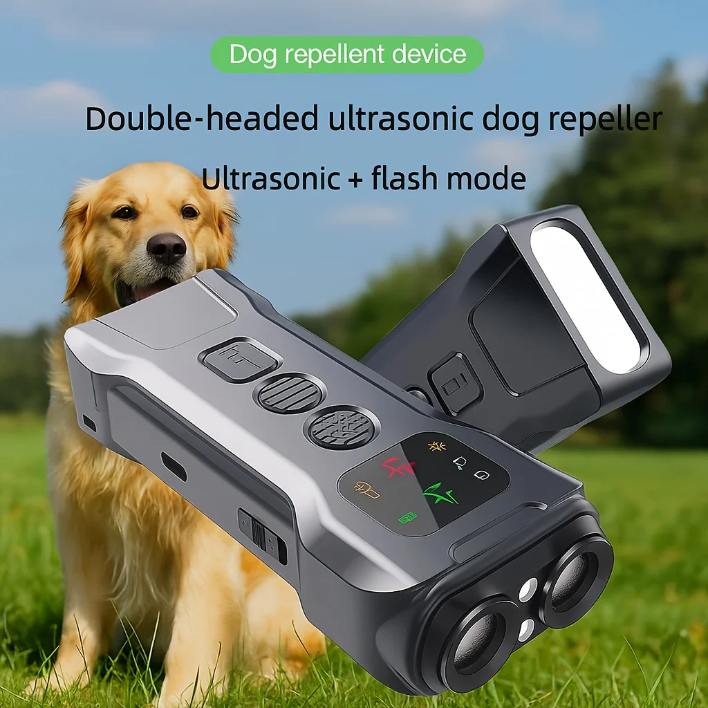 

Ультразвуковой отпугиватель собак, перезаряжаемый через USB, двухъядерное звуковое устройство против укусов/окучения со светодиодной вспышкой и дисплеем. Крытый/На открытом воздухе