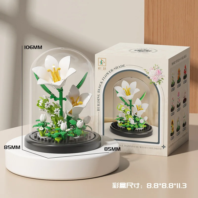 Lily Flower Building Block Set 163pcs Micro Particle Flower Pot Assembly Plant with Display Case Xmas Home Desk Decor Gift