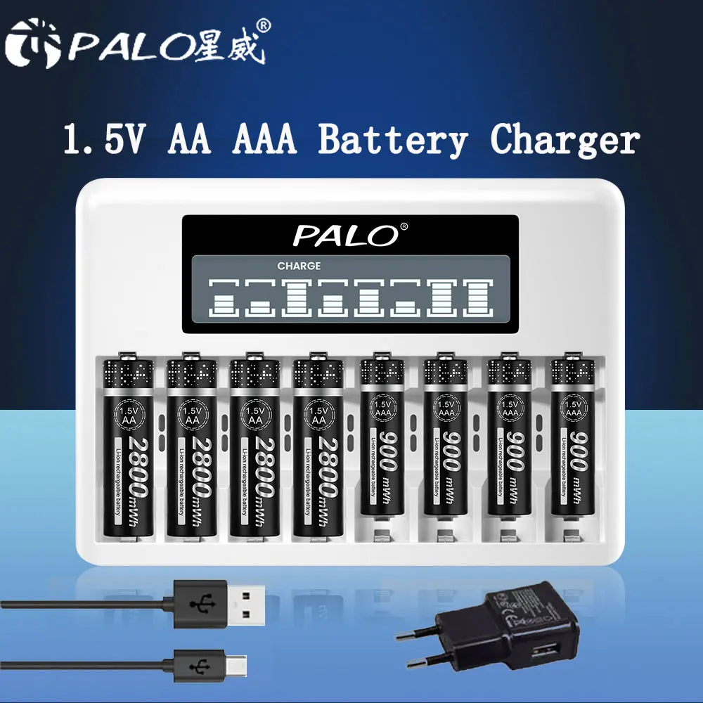 

PALO 4-8Slots 1.5V AA AAA Battery Charger LCD Display USB Fast Charger For 1.2V AA AAA 2A 3A Li-Ion Lithium Rechargeable Battery