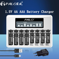 PALO 4-8Slots 1.5V AA AAA Battery Charger LCD Display USB Fast Charger For 1.5V AA AAA 2A 3A Li-Ion Lithium Rechargeable Battery