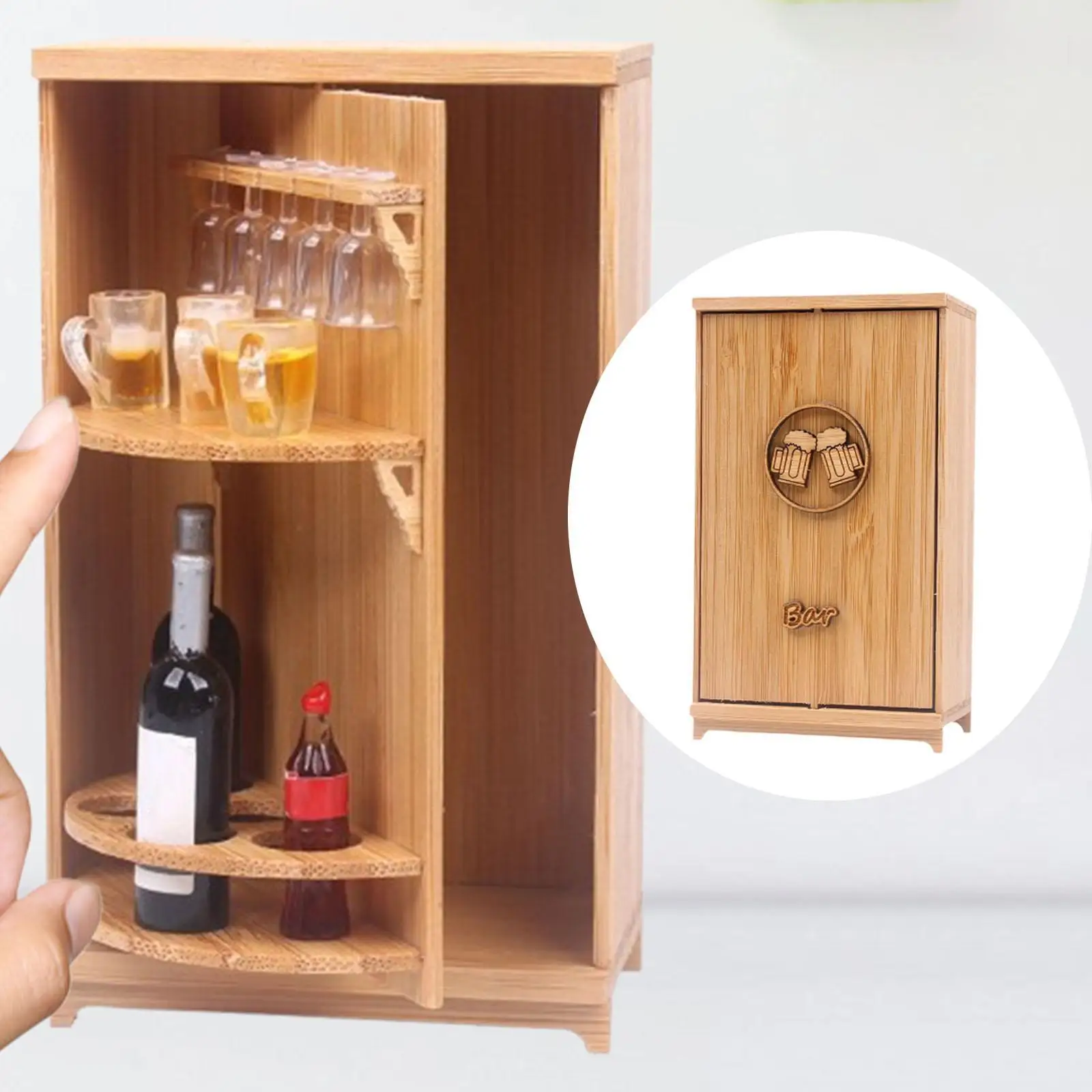 Conjunto de sala de vinho para casa de bonecas, adereço de acessórios para casa de bonecas de madeira, casa de bonecas em miniatura