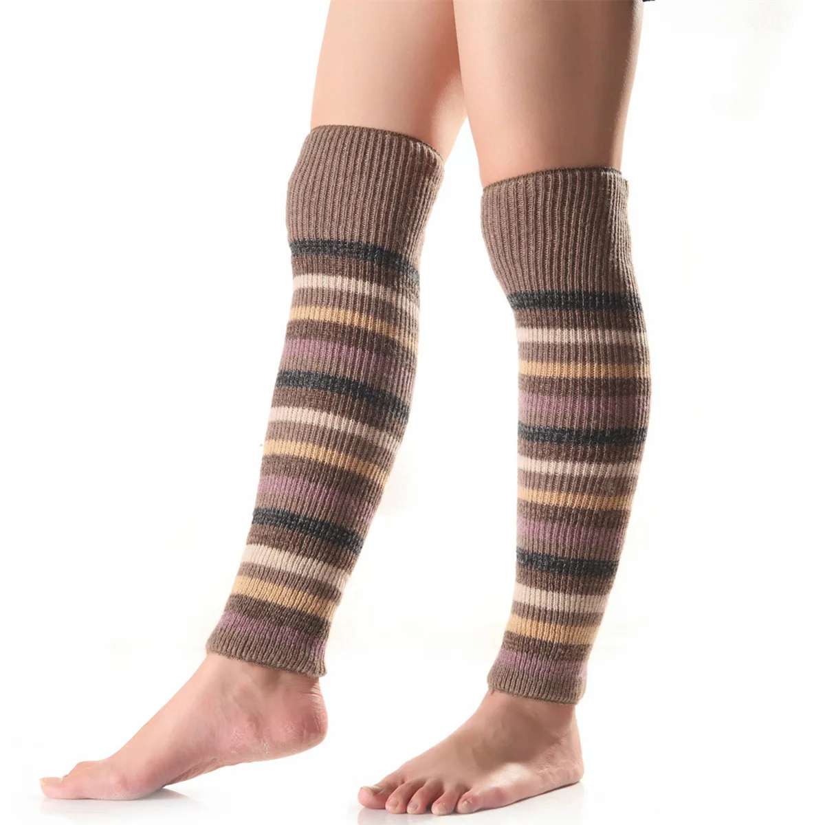 Knit Matching Stripe Pile Leg Warmers - Winter Bohemian Wool Warm Boot Cover Cuffs Female Long Leg Warmers