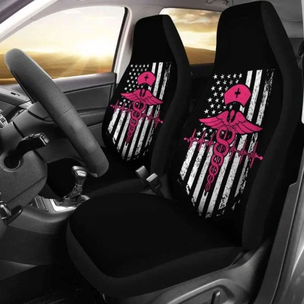 Nurse Flag Pink Symbol Car Seat Covers Pack of 2 Universal Front Seat Protective Cover