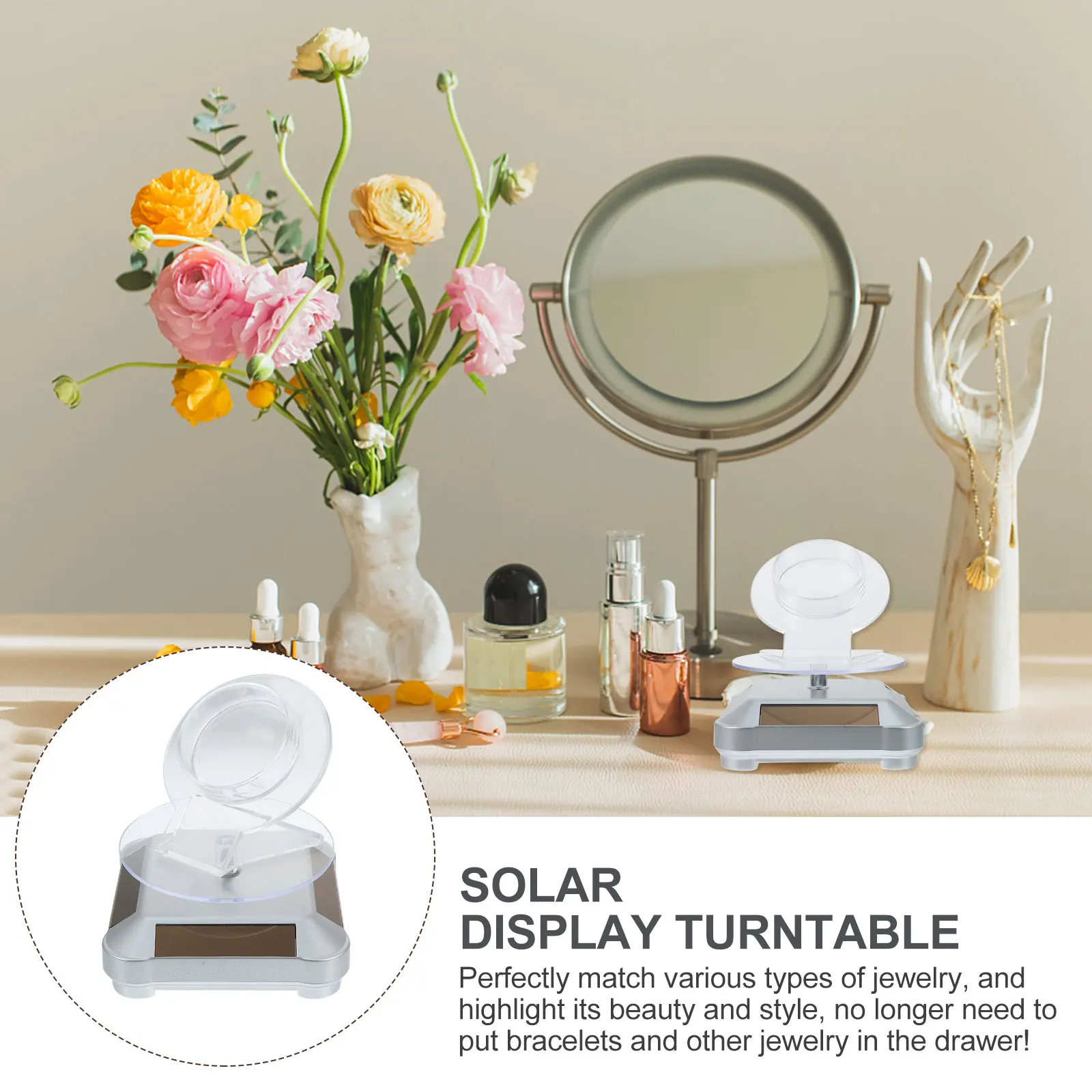 

1 Set Solar Rotating Bracelet Display Stand Turntable Transparent 360 Degree Rotating Solar Powered Display Base For Watches