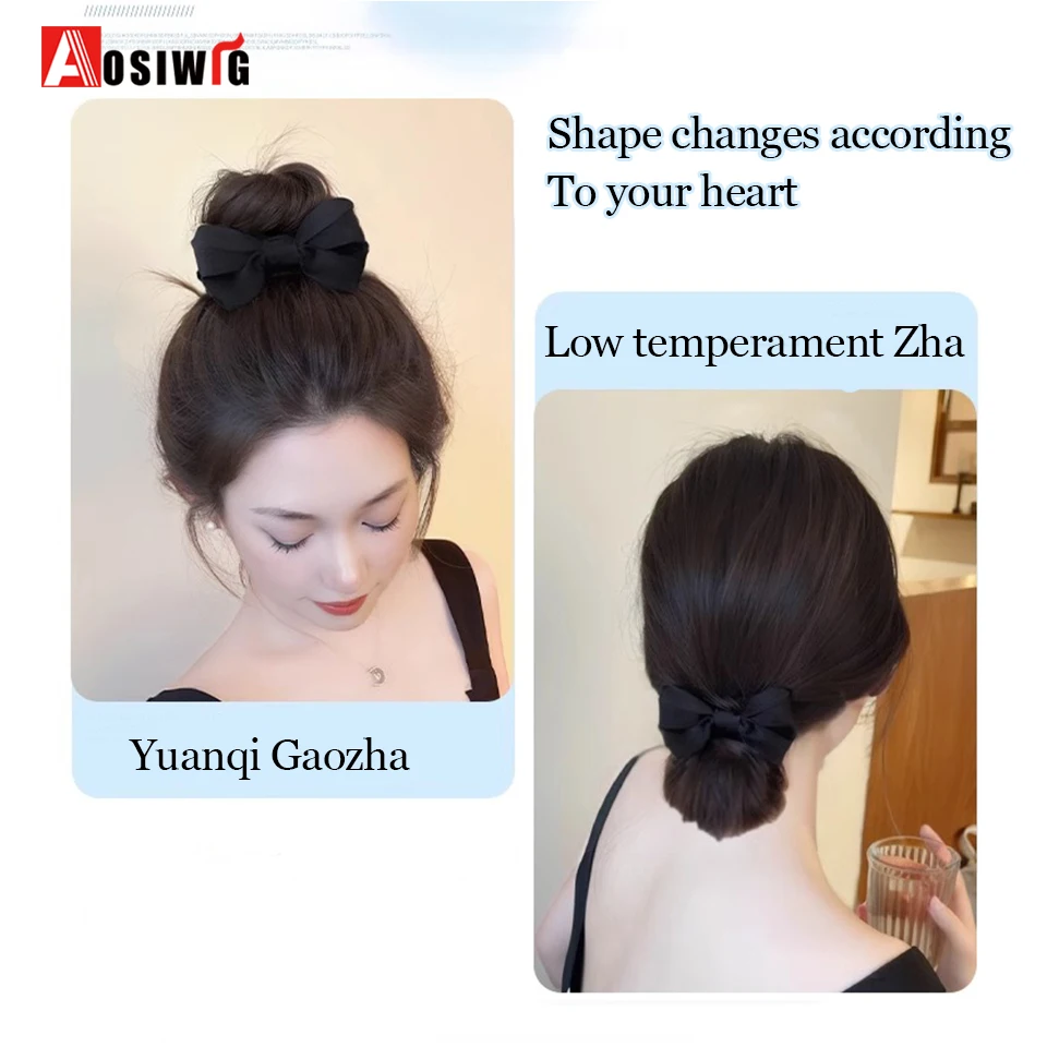 Synthetic Bow Hair Claw Clip Chignon Messy Bun Claw Clip in Hair Piece Wavy Curly Hair Bun Ponytail Extensions Hairpieces for Wo