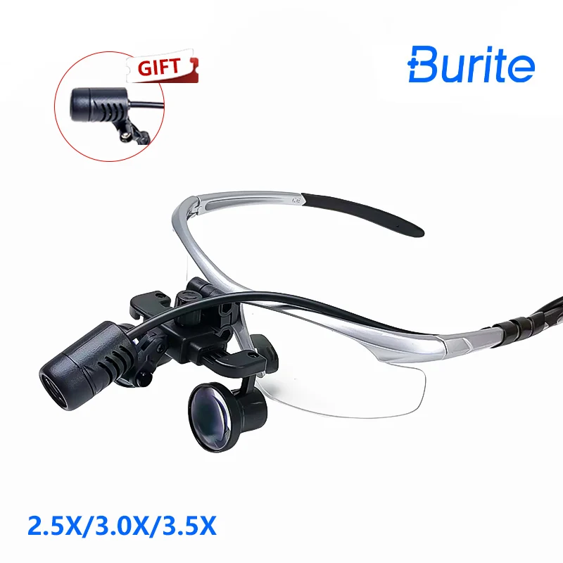 Burite Dental Loupes Dental Magnifier Dental Lab Medical Loupes Magnification Binocular 2.5 3.0 3.5x Headlight Headlamp 5W