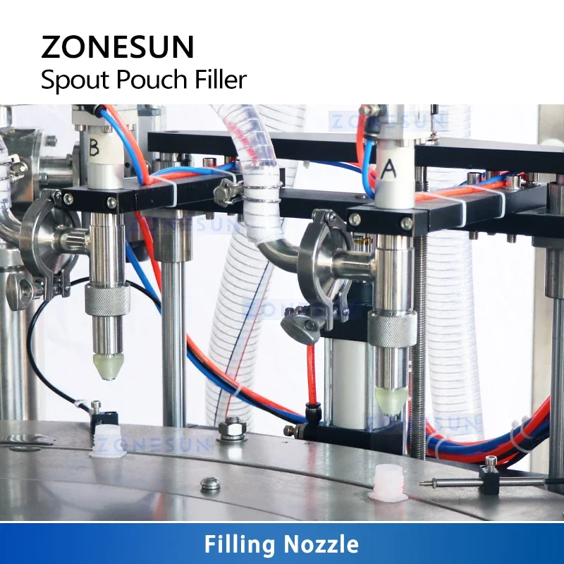 ZONESUN Uitloopzakje Zuigerpomp Vloeistofvulmachine Vulmiddel Capper Monoblock Doypack Roterende verpakkingsapparatuur ZS-AFC12