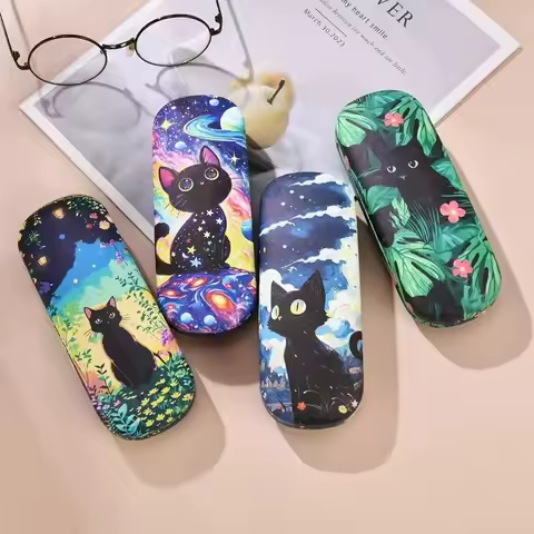 Black Glasses Box Portable Sunglasses Box Kitten Glasses Case Round-Headed Eyeglasses Storage For Eyewear