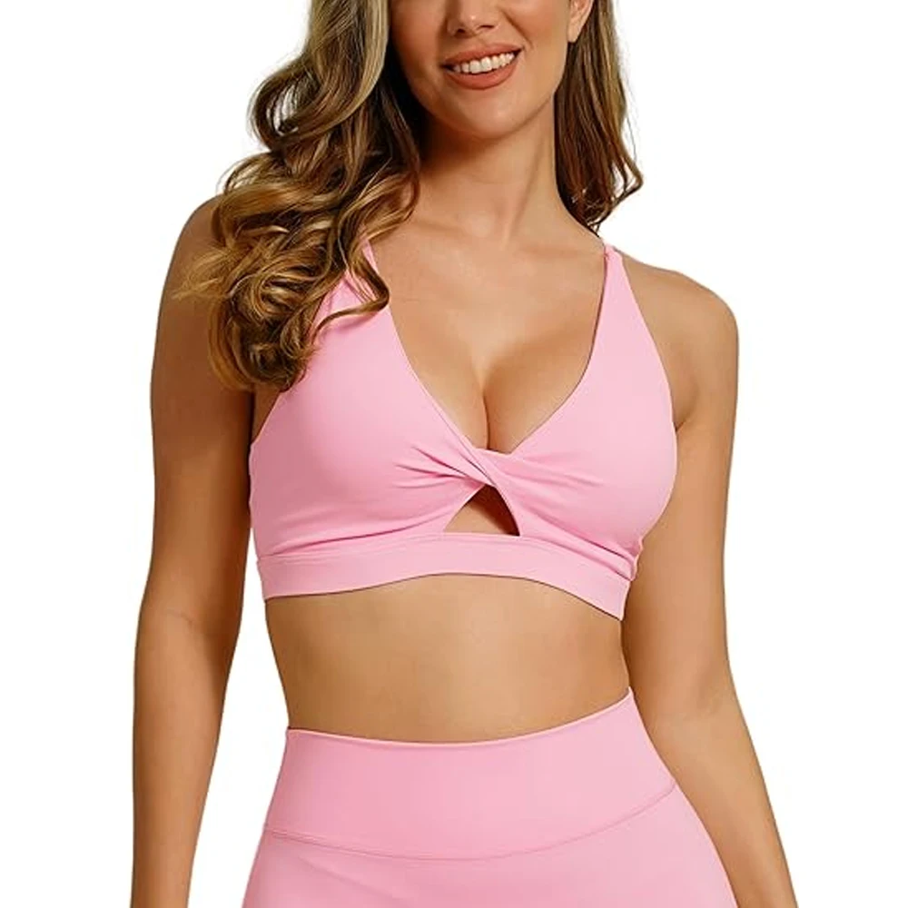 Sujetador deportivo de Color sólido con espalda cruzada para mujer, Top ajustado de alta resistencia, ropa interior de entrenamiento integral para gimnasio y Yoga con almohadilla para el pecho