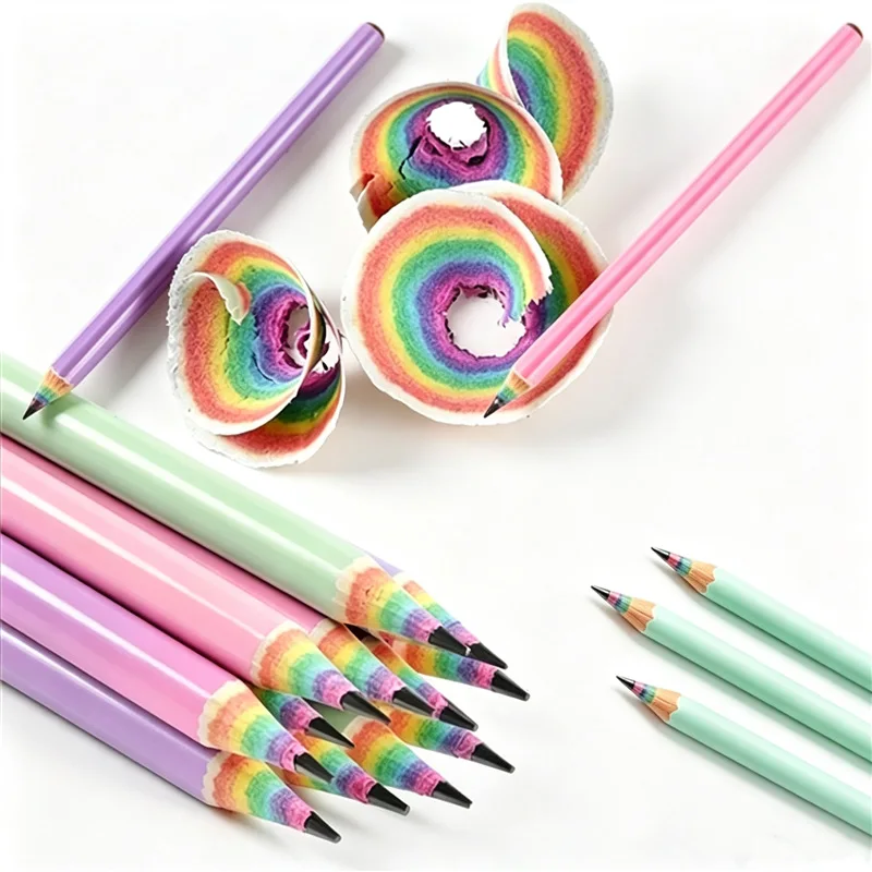 12PCS Wooden rainbow-colored pencil, with black core, suitable for painting, for adults and artists as writing tools