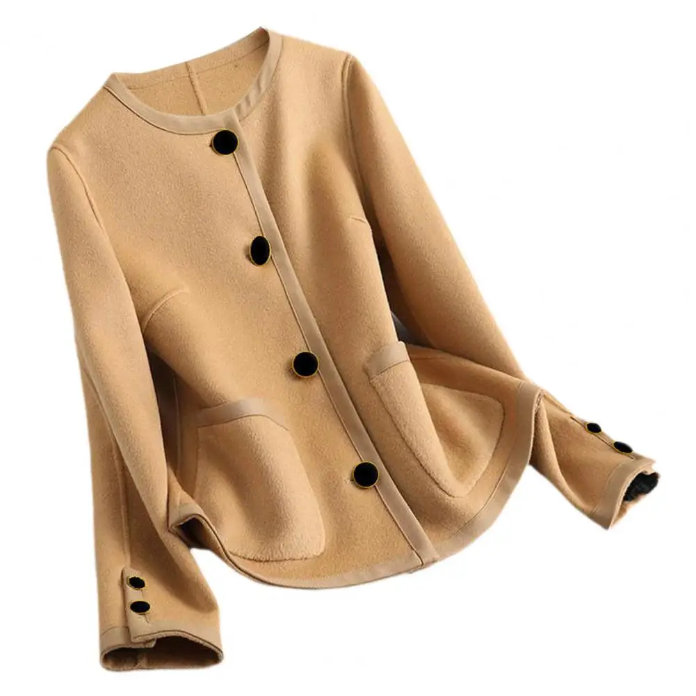 All-day Comfort Coat Stylish Color Matching Knitted Jacket for Women Round Neck Single-breasted Cardigan with Button Decor Loose