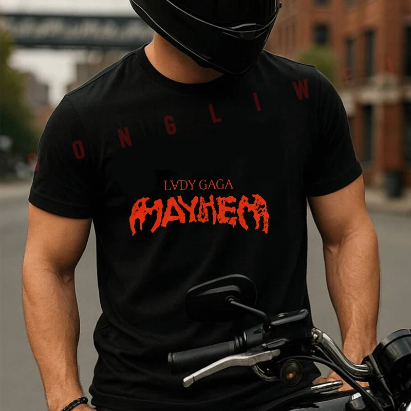

Vintage Lady Gaga The Mayhem Ball Tour Motorcycle T Shirt Cotton Summer Short-sleeved Casual Tee Men Women Streetwear T-shirt