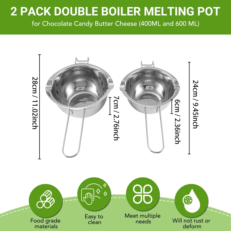 SEWS-2 Pack Double Boiler Melting Pot With Silicone Spatula For Butter For Chocolate Candy Butter Cheese (400ML And 600 ML)