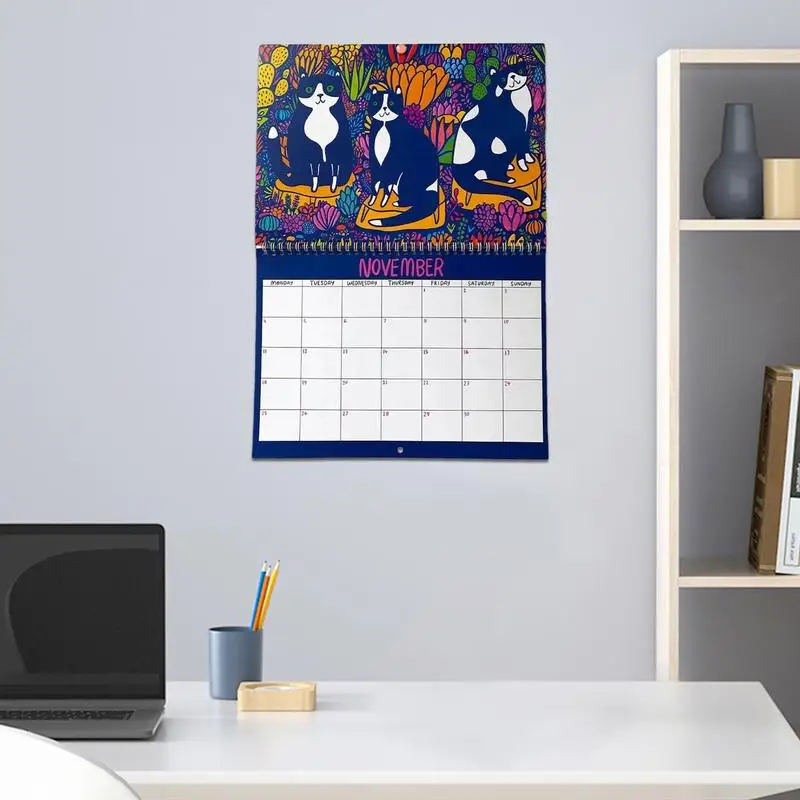Calendario da parete per gatti 2024 calendario da parete quadrato astratto 2024 11X 8.5 pollici calendario per amante dei gatti pianificatore da 12 mesi per l'organizzazione