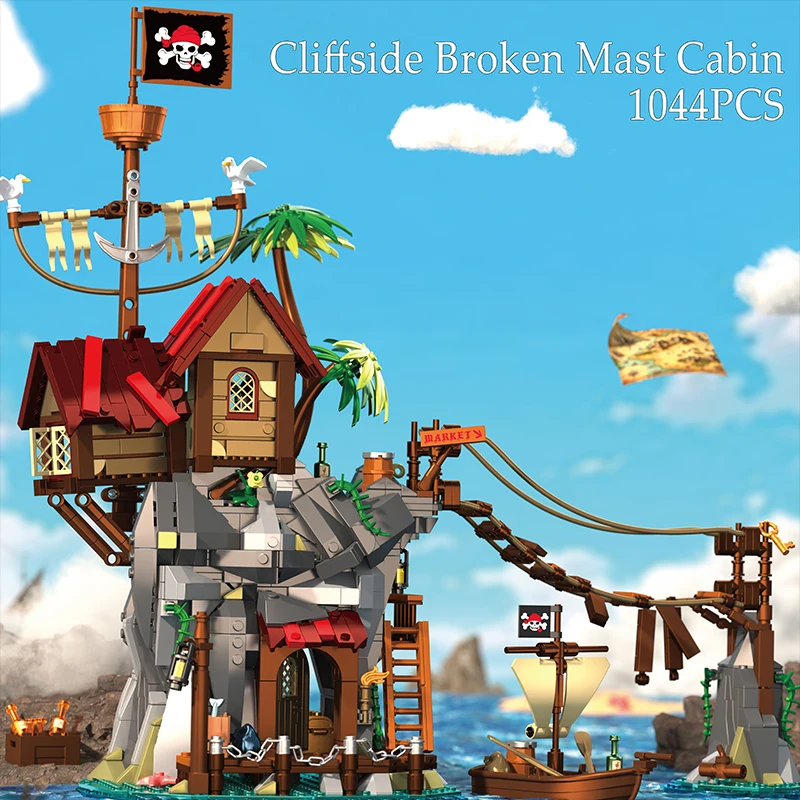 

1044PCS Cliffside Broken Mast Cabin Building Blocks Street View MOC Bricks Model Toys Sets Birthday Holiday Gifts For Kids Adult