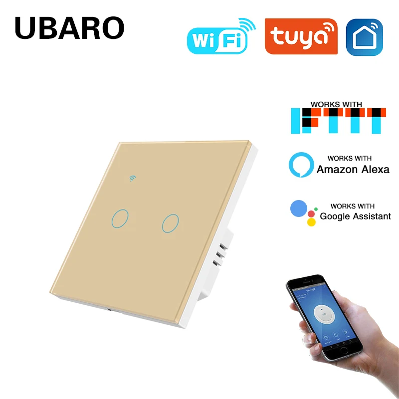 2Gang UBARO Tuya Smart Home WIFI Wall Light Switch Work With Google Assistant  Alexa Yandex Alice Voice Control Sensor Buttons