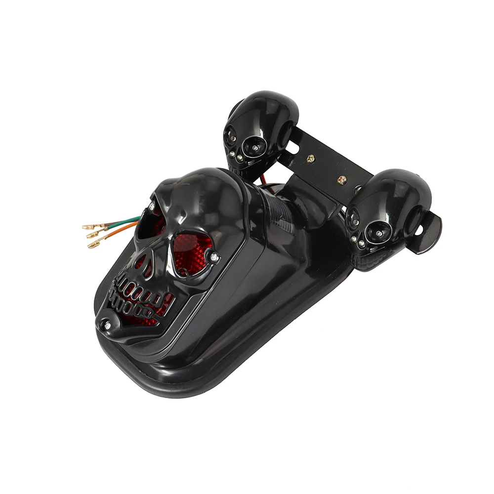 Chrome/Black Skull Motorcycle Rear Brake Lights 12V LED Turn Signal Stop Tail Lamps for Harley Honda Kawasaki BMW Yamaha Benelli - view 3
