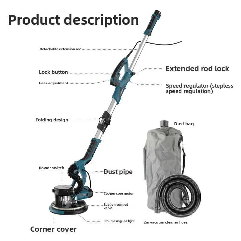 

Foldable sander 110V/220V 9 inch 225 folding wall sander wall putty sander self-vacuuming dual light