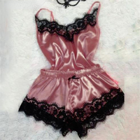 2pcs Women Sets Neon Green Women's Sleepwear Sexy Satin Pajama Set Black Lace V-Neck Pyjamas Sleeveless Cute Top and Shorts